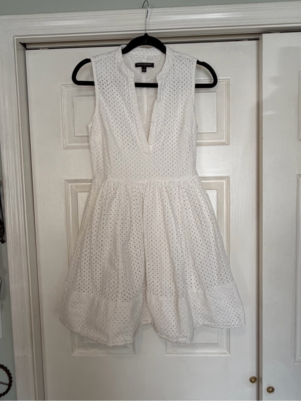 Banana Republic White Eyelet Sleeveless V-Neck Fit & Flare Dress